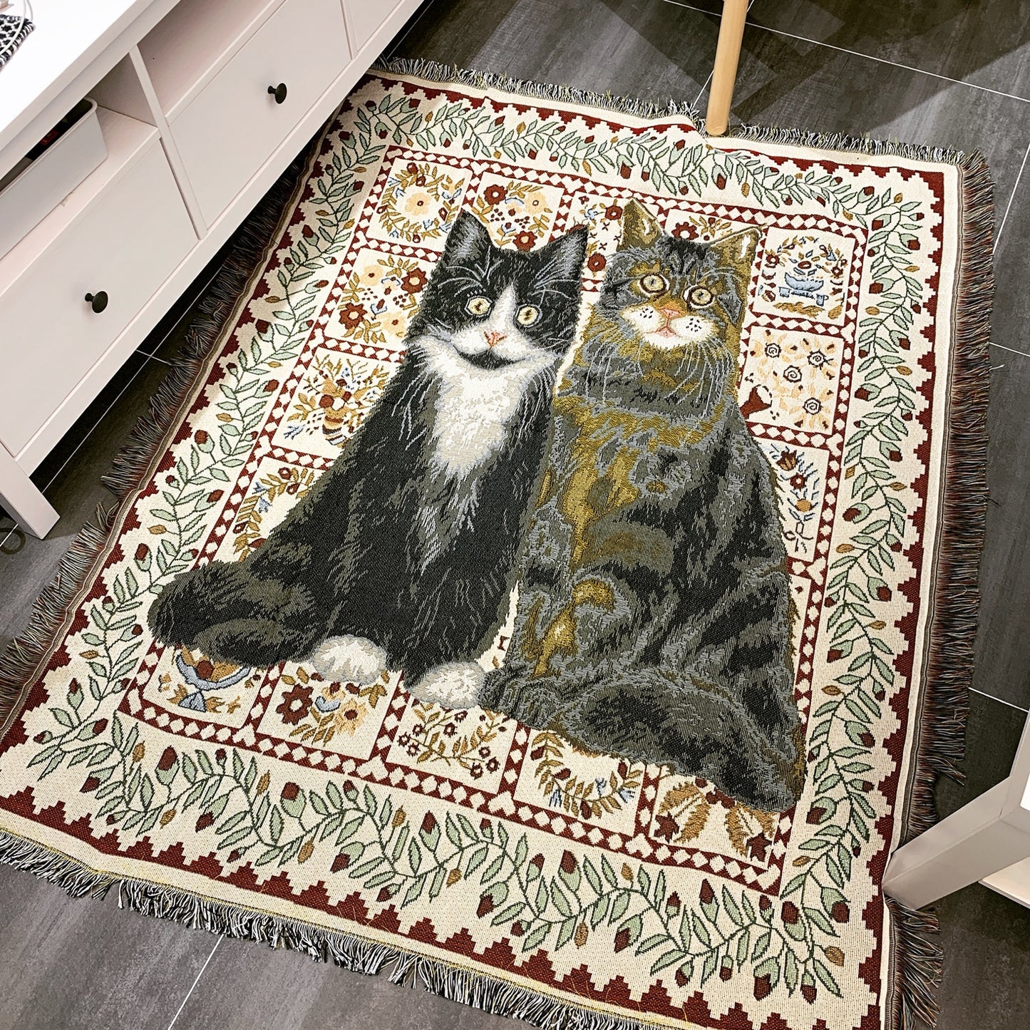 Cotton Woven Cat Decor Rug