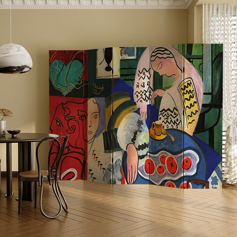 《Between Order and Play: The Aesthetic Dialogue of Abstract Geometry and Hand-Painted Fruits 》– 3-6Panel Folding Privacy Screen