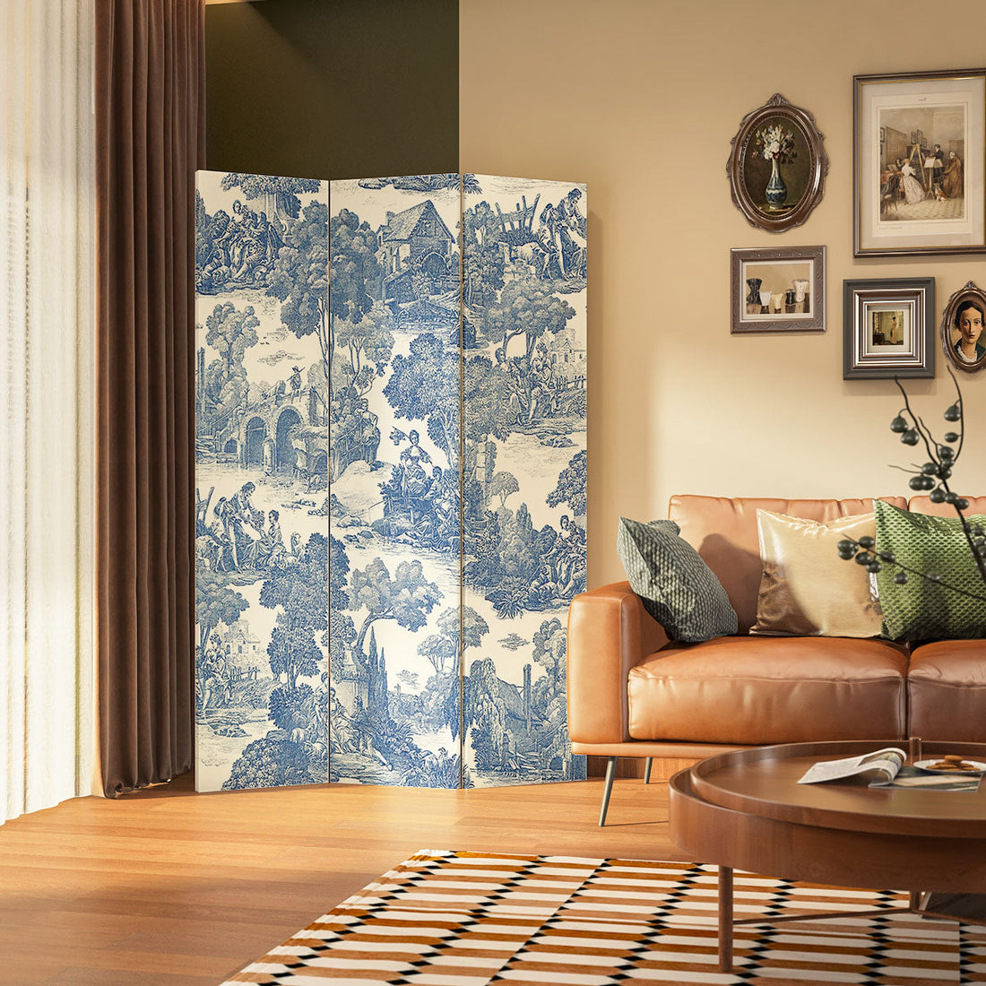 《Blue Reverie》3-5-Panel Privacy Screen