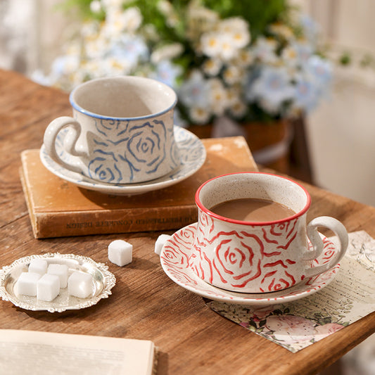 Creative hand-painted rose ceramic coffee cup