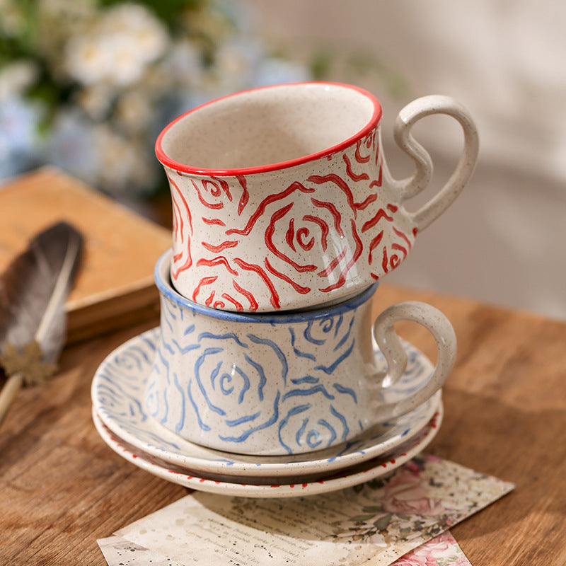 Creative hand-painted rose ceramic coffee cup