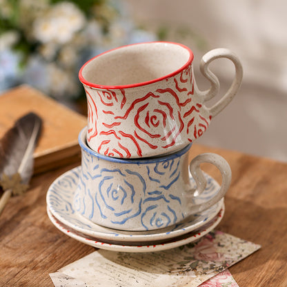 Creative hand-painted rose ceramic coffee cup
