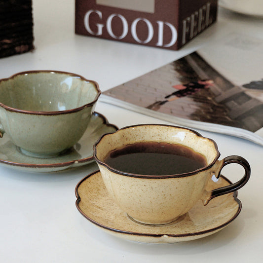 Vintage Kiln-Glazed Ceramic Coffee Cup and Saucer Set, Perfect