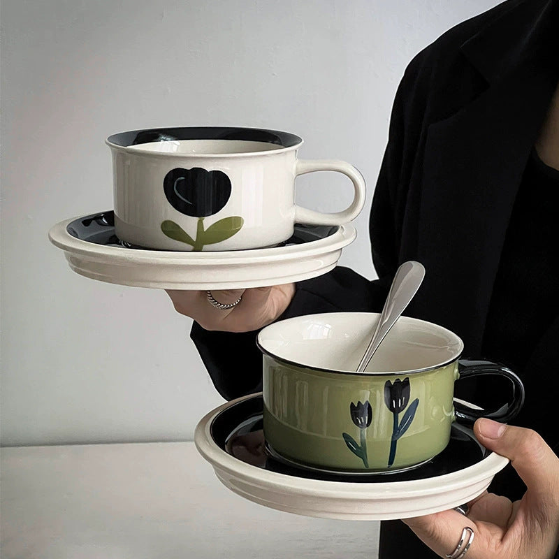 retro niche coffee cup and saucer set latte flower tea cup