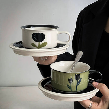 retro niche coffee cup and saucer set latte flower tea cup