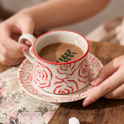 Creative hand-painted rose ceramic coffee cup
