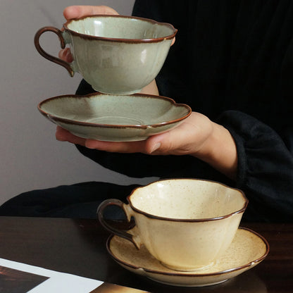 Vintage Kiln-Glazed Ceramic Coffee Cup and Saucer Set, Perfect