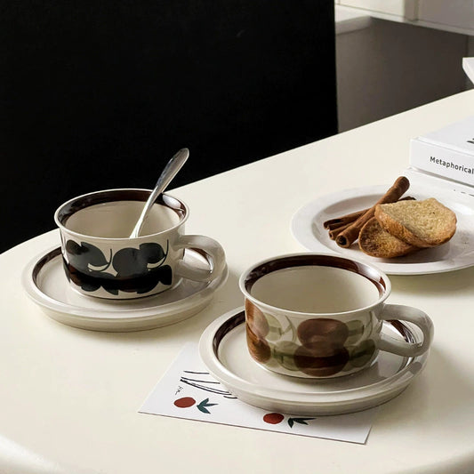 retro niche coffee cup and saucer set latte flower tea cup