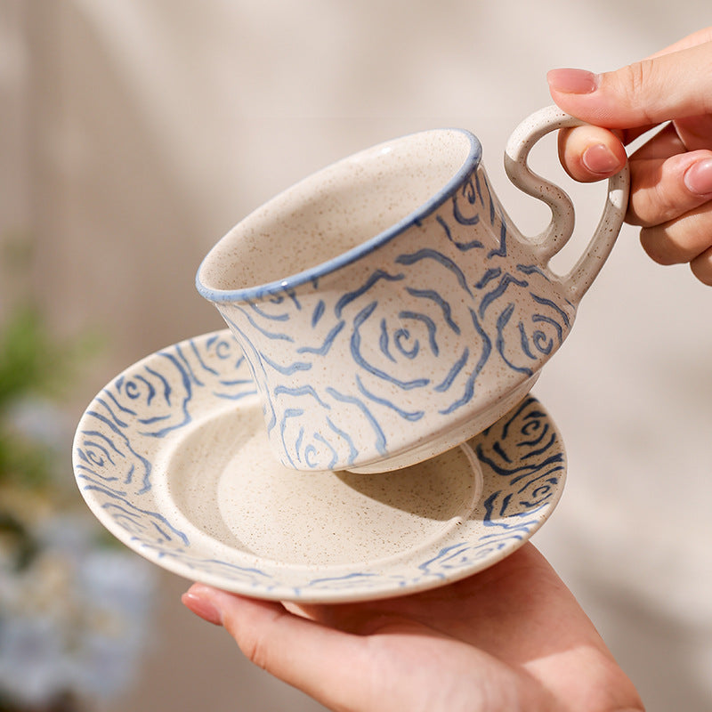 Creative hand-painted rose ceramic coffee cup