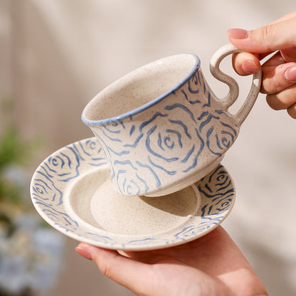 Creative hand-painted rose ceramic coffee cup