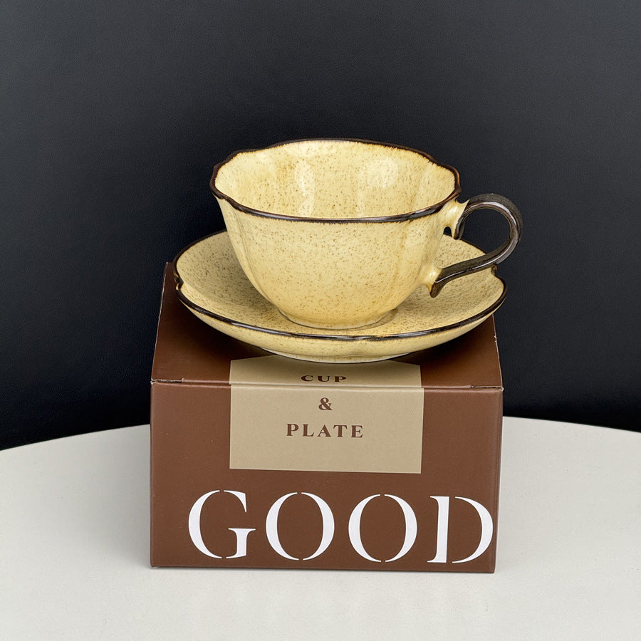 Vintage Kiln-Glazed Ceramic Coffee Cup and Saucer Set, Perfect