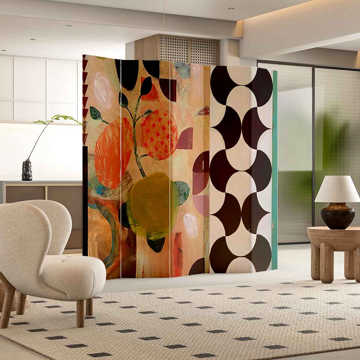 《Between Geometry and Fruits 》4-Panel Privacy Screen