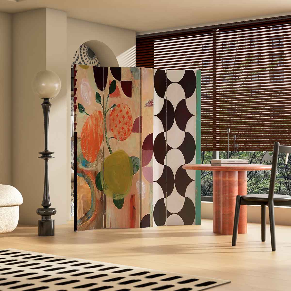 《Between Geometry and Fruits 》4-Panel Privacy Screen