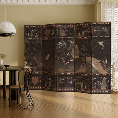 《Flowers and Birds in Darkness》 3- 6-Panel Privacy Screen