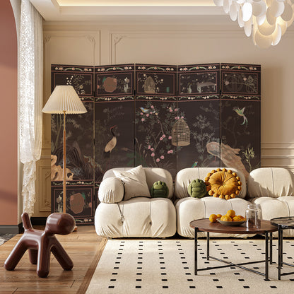 《Flowers and Birds in Darkness》 3- 6-Panel Privacy Screen