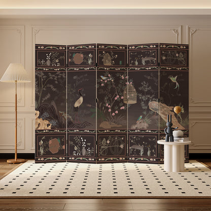 《Flowers and Birds in Darkness》 3- 6-Panel Privacy Screen