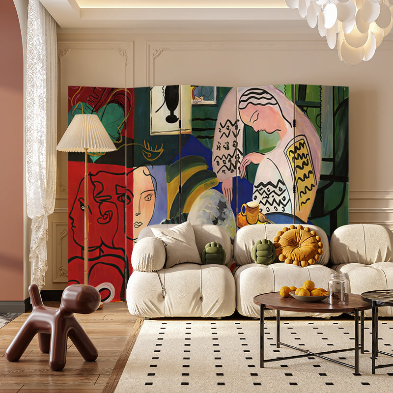 《Between Order and Play: The Aesthetic Dialogue of Abstract Geometry and Hand-Painted Fruits 》– 3-6Panel Folding Privacy Screen