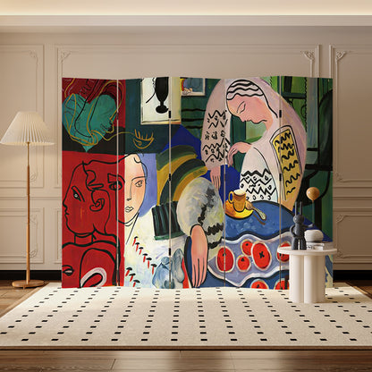 《Between Order and Play: The Aesthetic Dialogue of Abstract Geometry and Hand-Painted Fruits 》– 3-6Panel Folding Privacy Screen