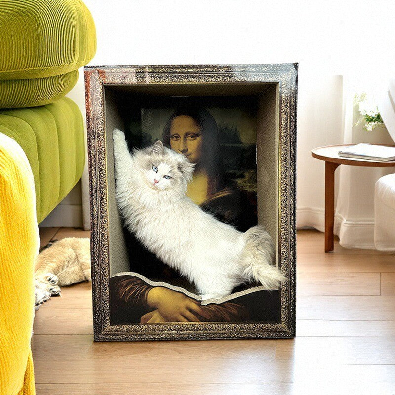 Mona Lisa Cat House & Scratching Post - Art Frame Cat Scratcher Toy
