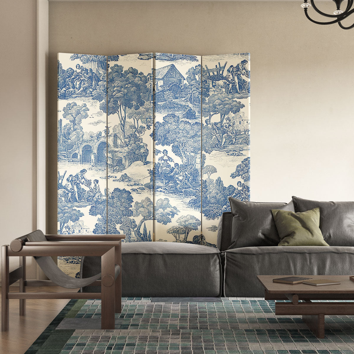 《Blue Reverie》3-5-Panel Privacy Screen