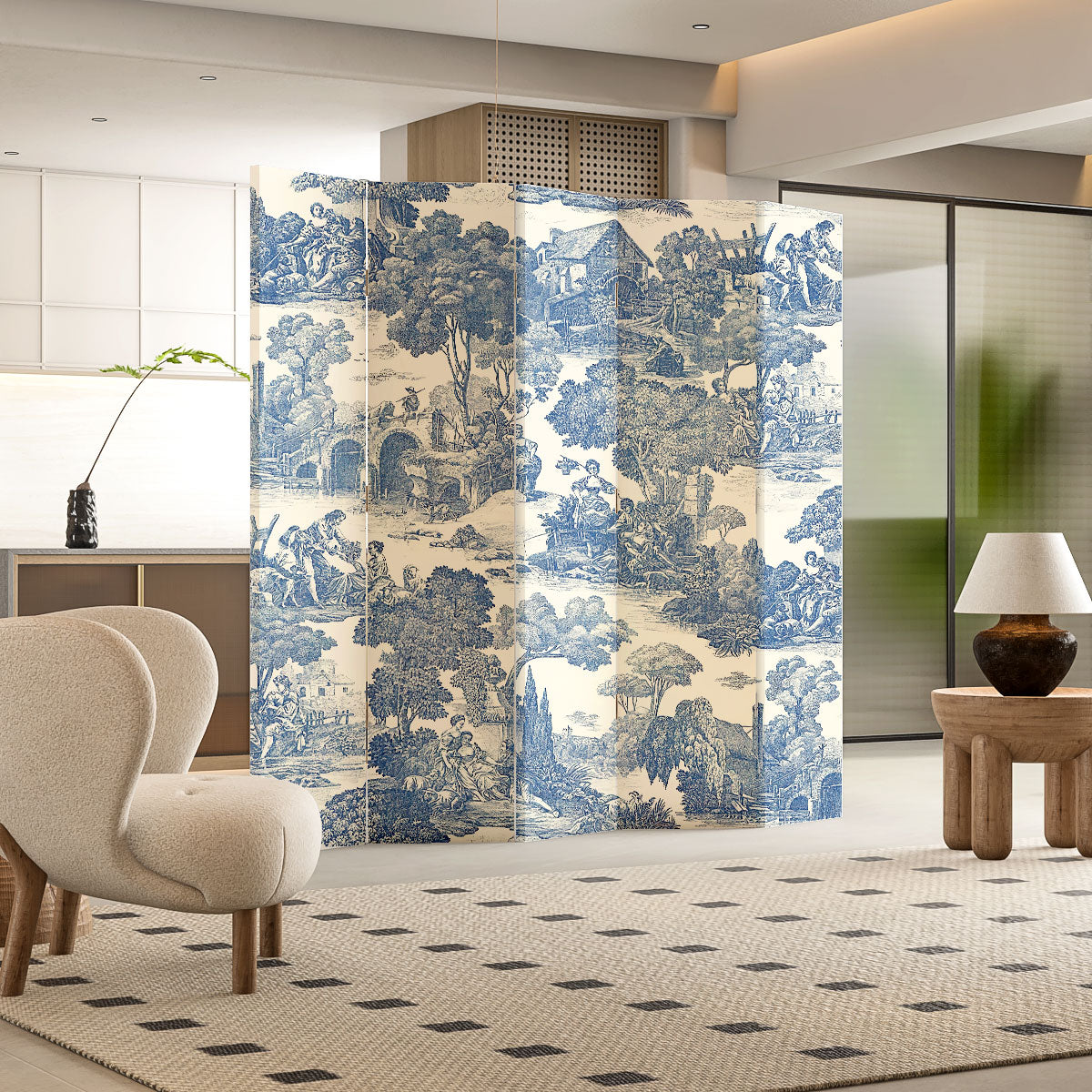 《Blue Reverie》3-5-Panel Privacy Screen